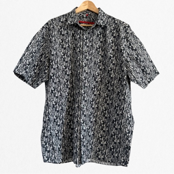 Signum Men’s Shades of Grey Urban Graphics Cotton Short Sleeve Collared Shirt - Picture 1 of 4